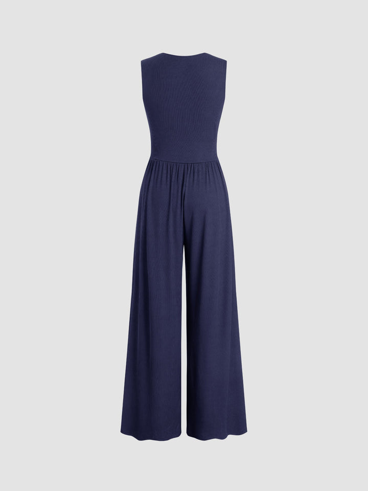 Eleanor | V-neck Ruched Solid Wide Leg Jumpsuit