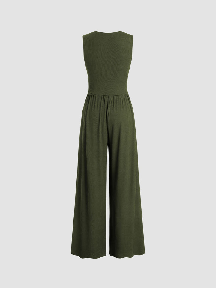 Eleanor | V-neck Ruched Solid Wide Leg Jumpsuit