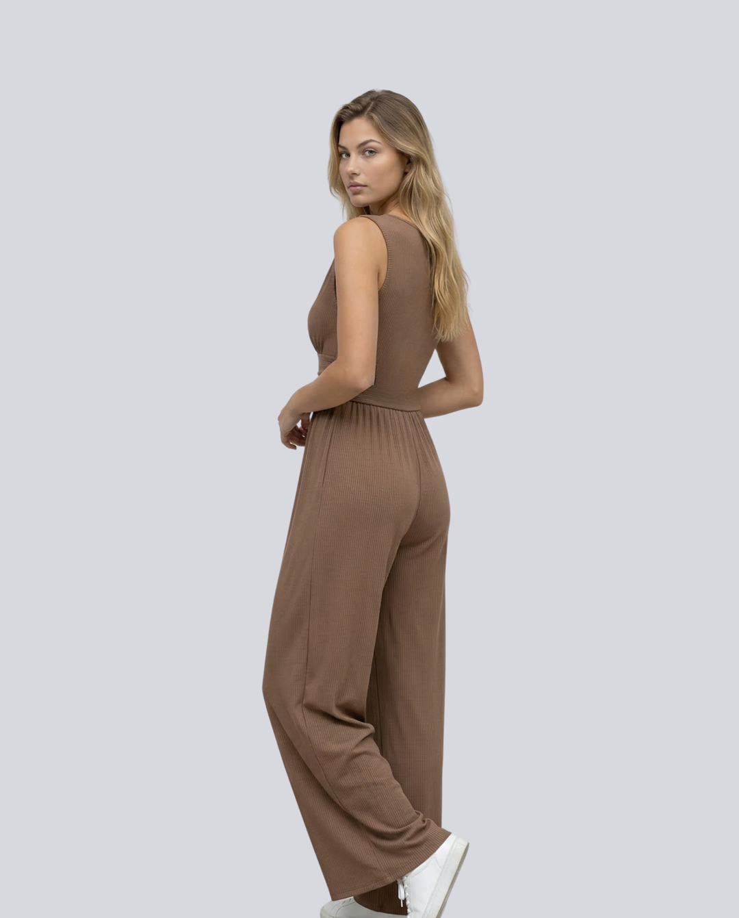 Eleanor | V-neck Ruched Solid Wide Leg Jumpsuit