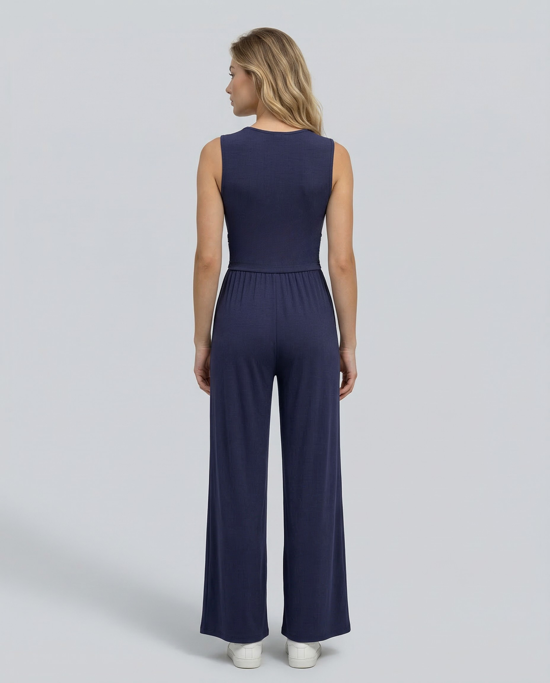Eleanor | V-neck Ruched Solid Wide Leg Jumpsuit