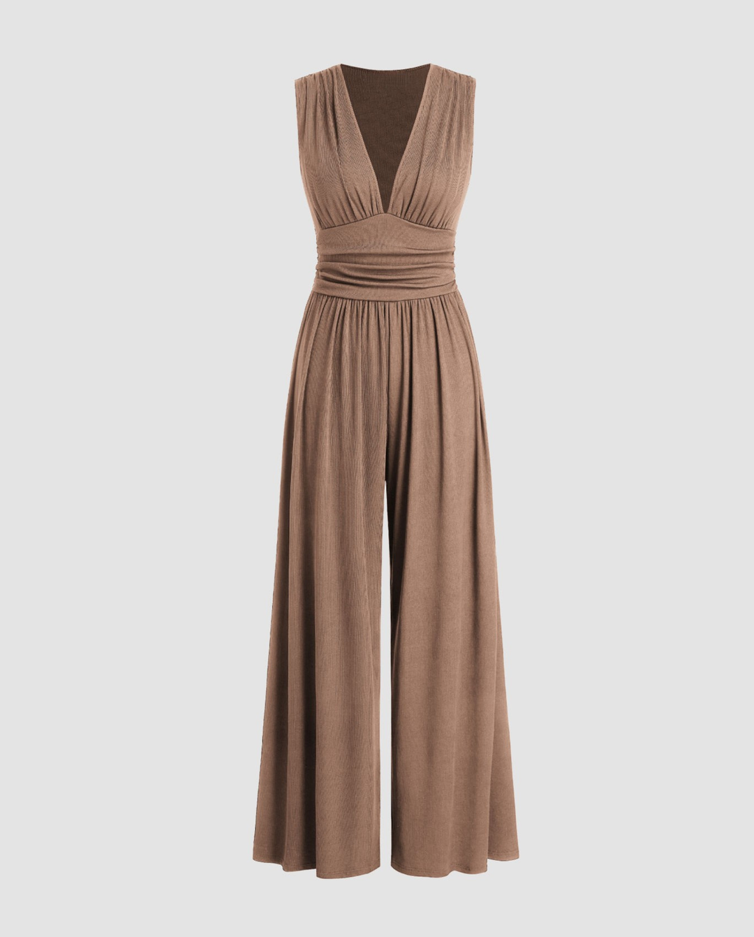 Eleanor | V-neck Ruched Solid Wide Leg Jumpsuit