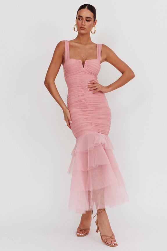 Cléone | Ruched Splicing Ruffle Midi Dress