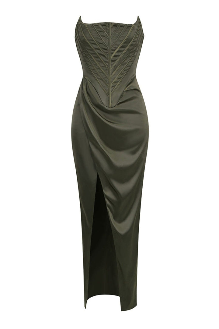 Thea | Satin Corset Side Split Maxi Dress