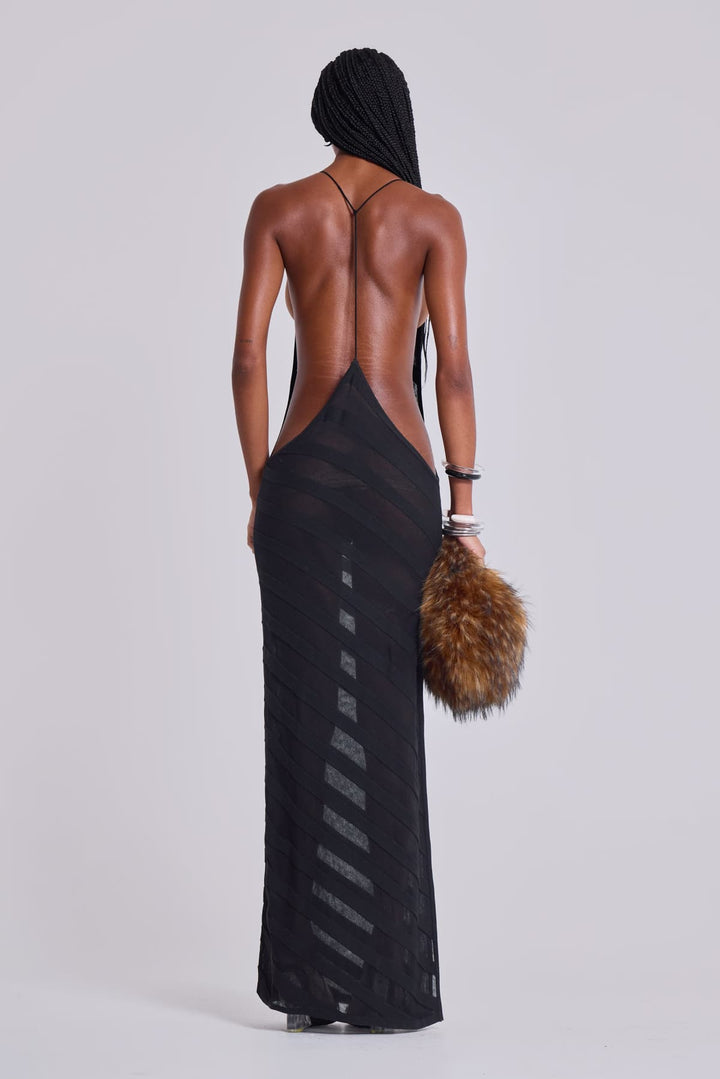 Fleur | Striped Backless Mesh Maxi Dress