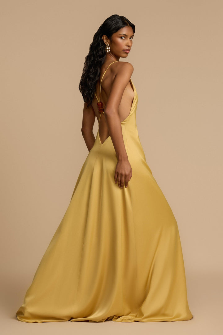 Aurelia | Backless Beaded V-Neck Satin Maxi Dress