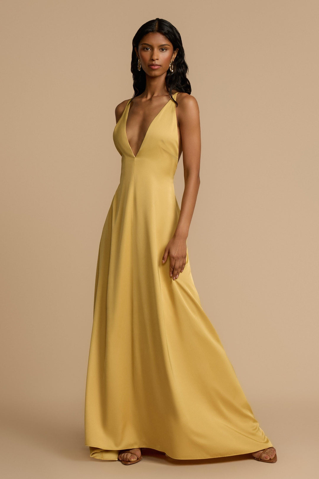 Aurelia | Backless Beaded V-Neck Satin Maxi Dress
