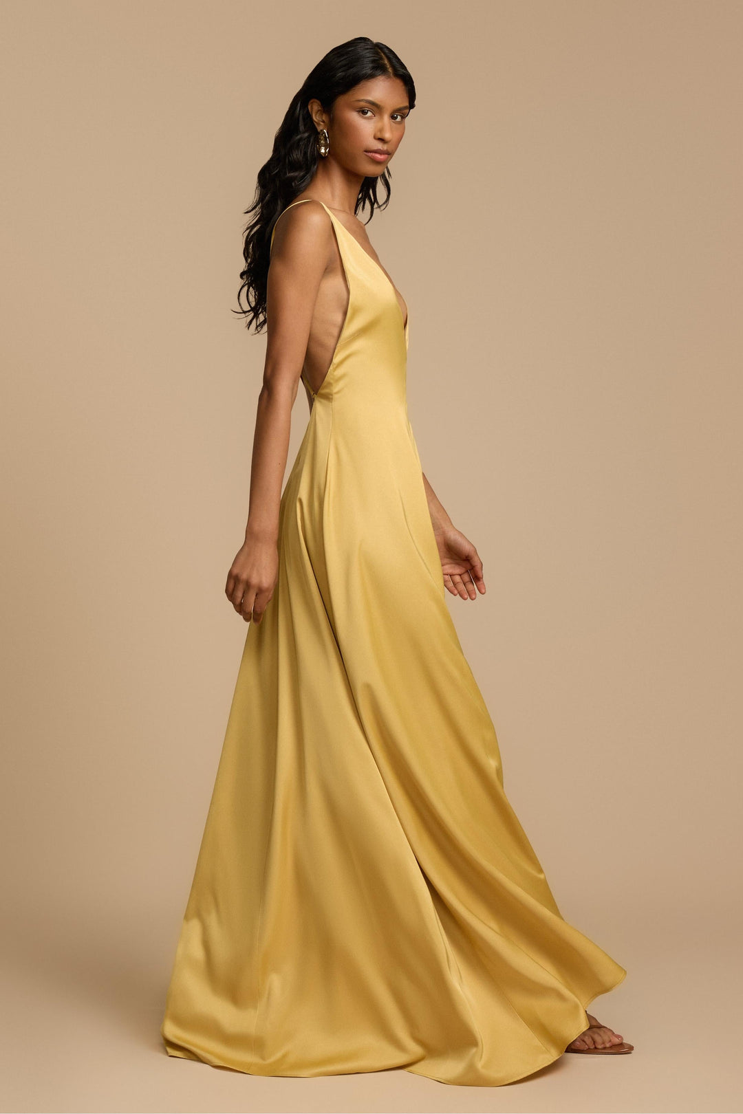 Aurelia | Backless Beaded V-Neck Satin Maxi Dress