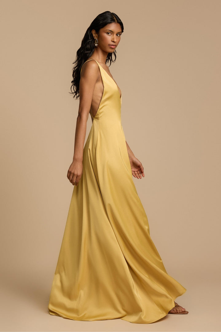Aurelia | Backless Beaded V-Neck Satin Maxi Dress