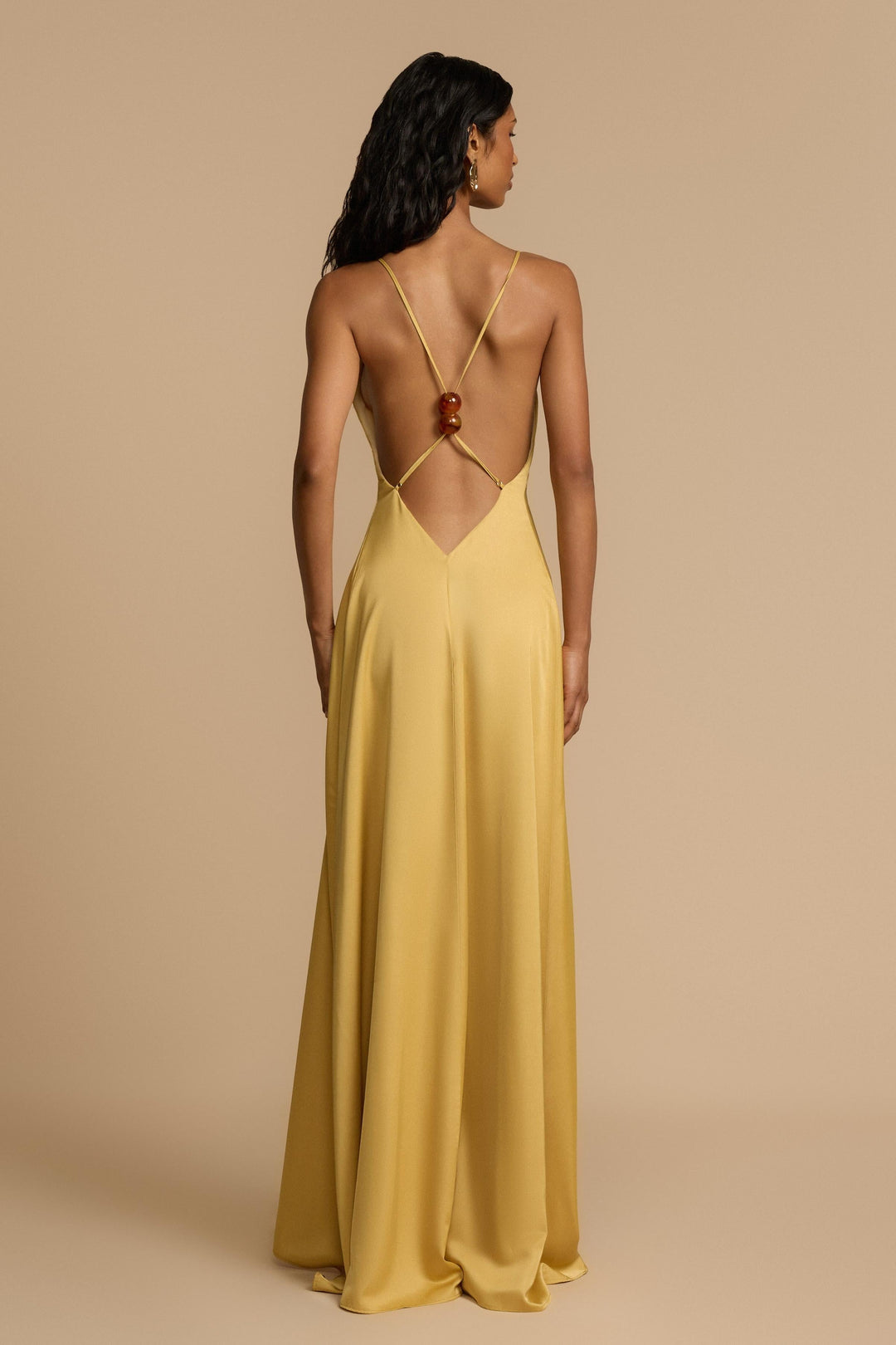Aurelia | Backless Beaded V-Neck Satin Maxi Dress