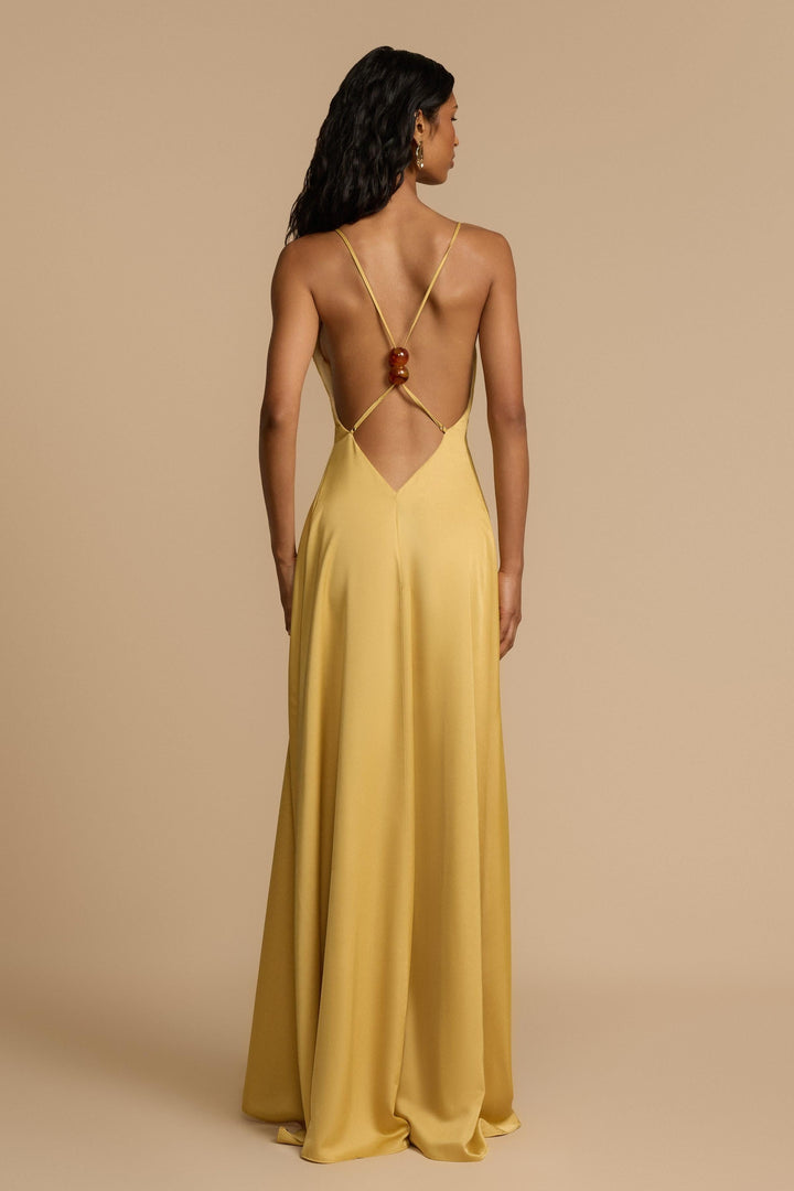 Aurelia | Backless Beaded V-Neck Satin Maxi Dress