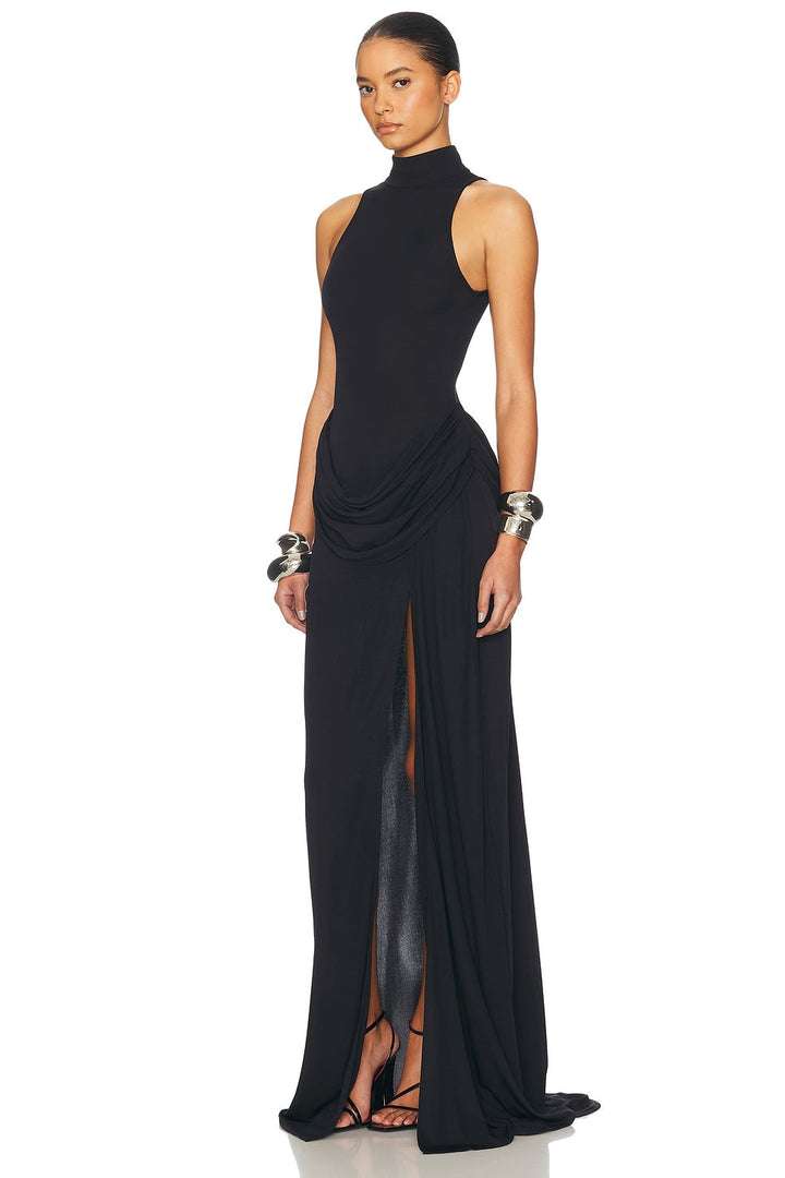 Edith | High Neck Ruched Side Slit Maxi Dress