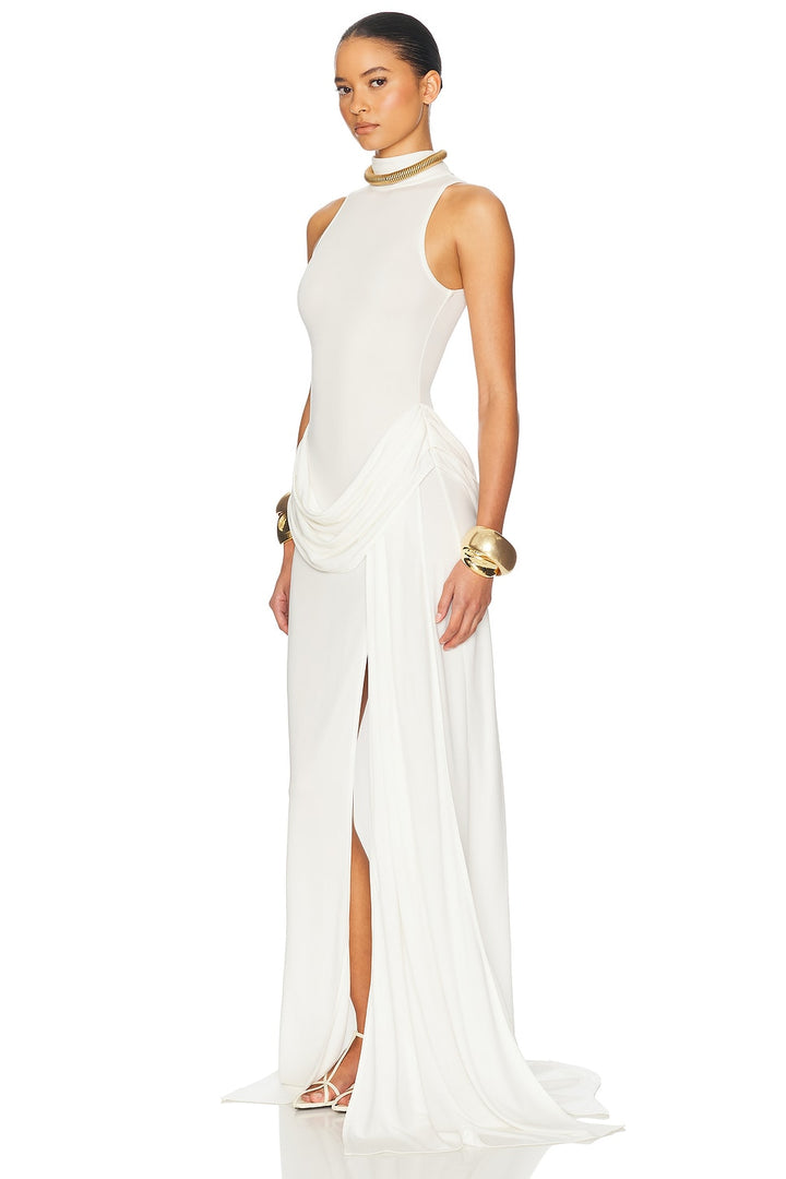 Edith | High Neck Ruched Side Slit Maxi Dress