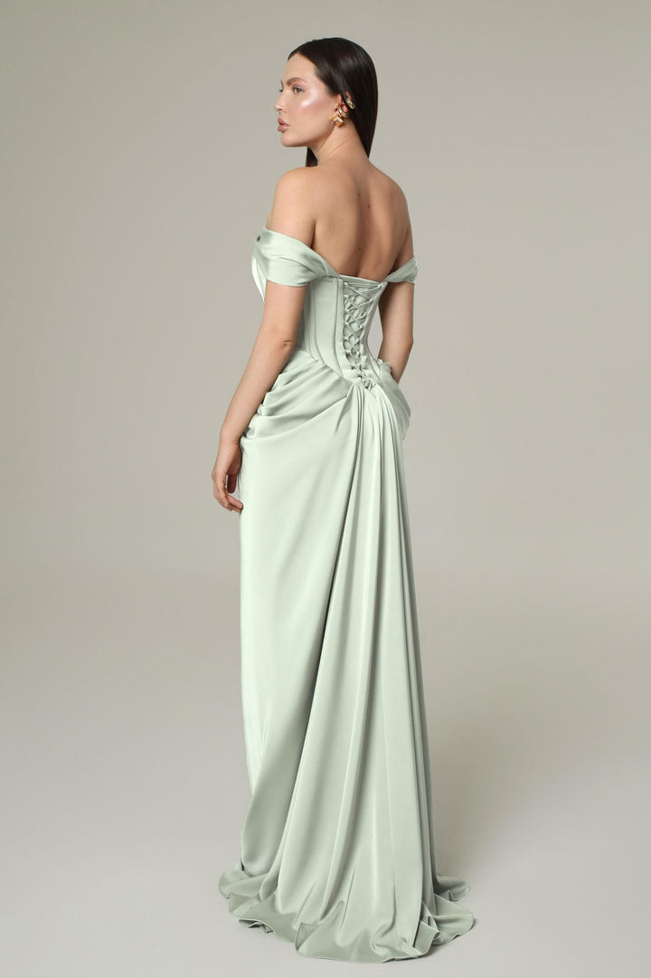Celeste | Satin Pleated Lace-Up Maxi Dress