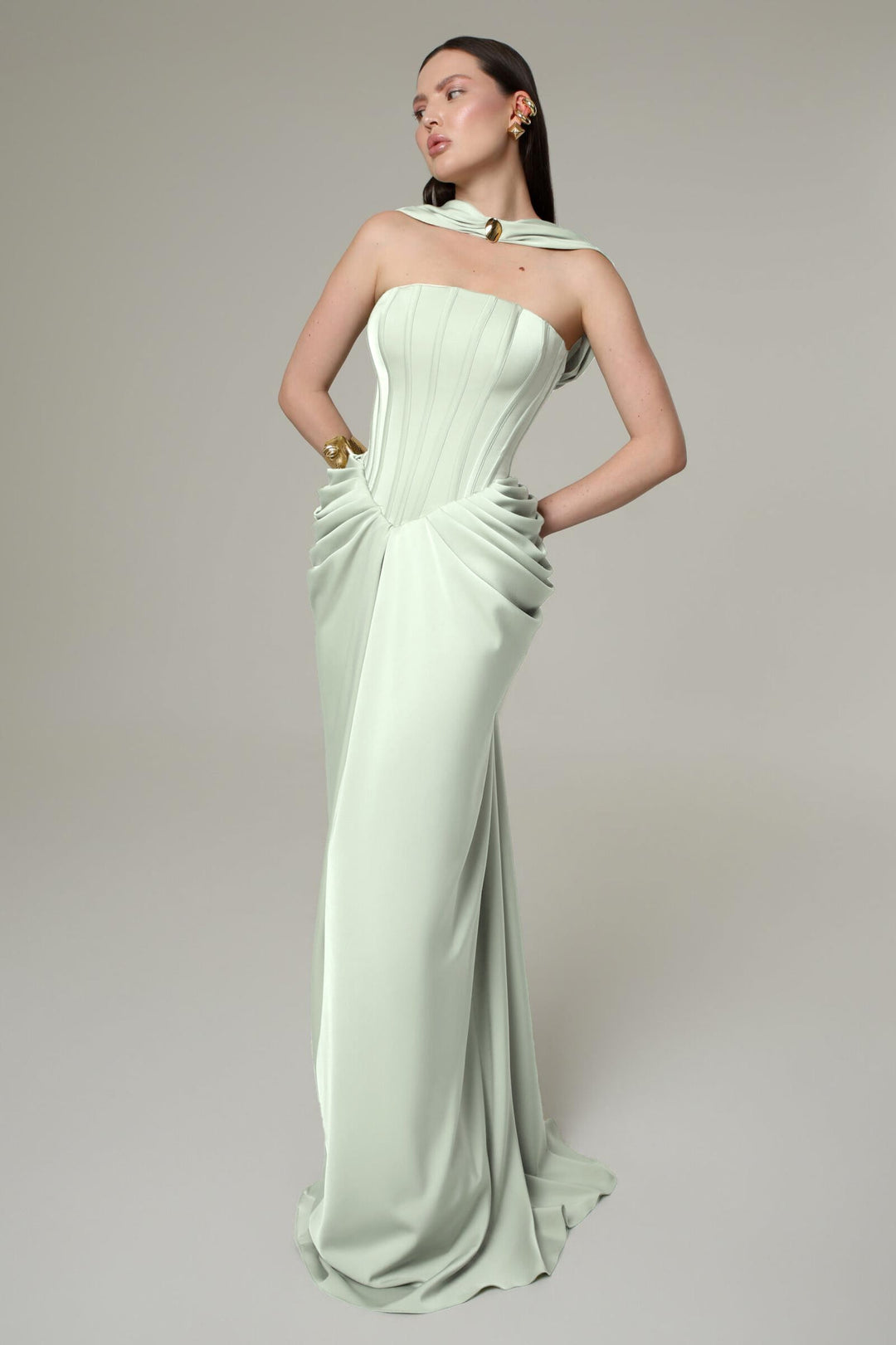 Celeste | Satin Pleated Lace-Up Maxi Dress