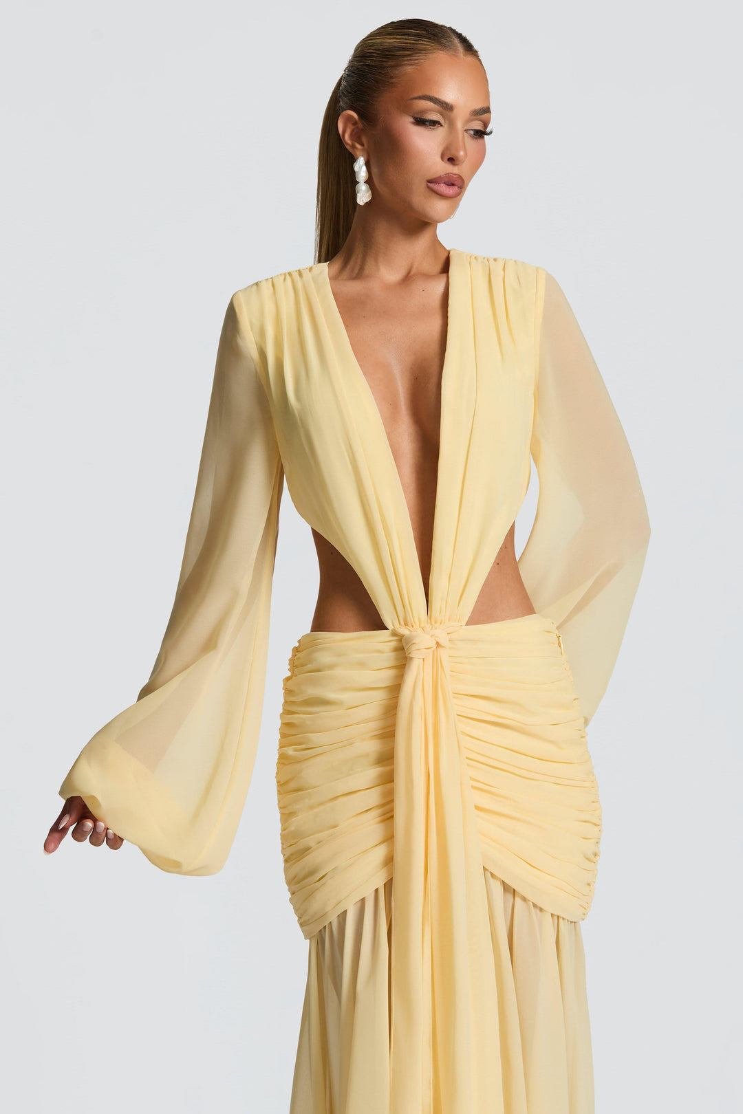 Camille | Long Sleeve Cut-Out Chiffon Maxi Dress
