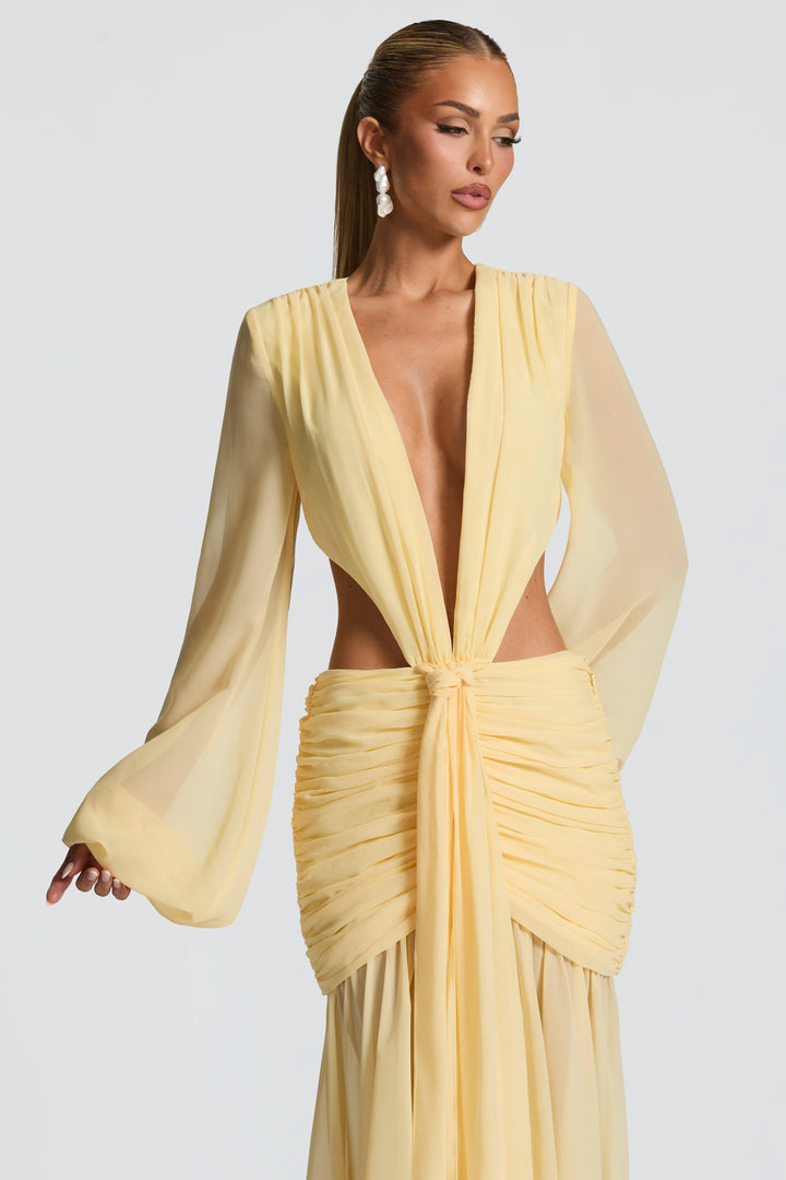 Camille | Long Sleeve Cut-Out Chiffon Maxi Dress