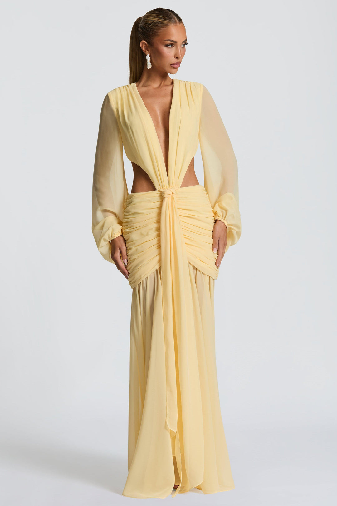 Camille | Long Sleeve Cut-Out Chiffon Maxi Dress