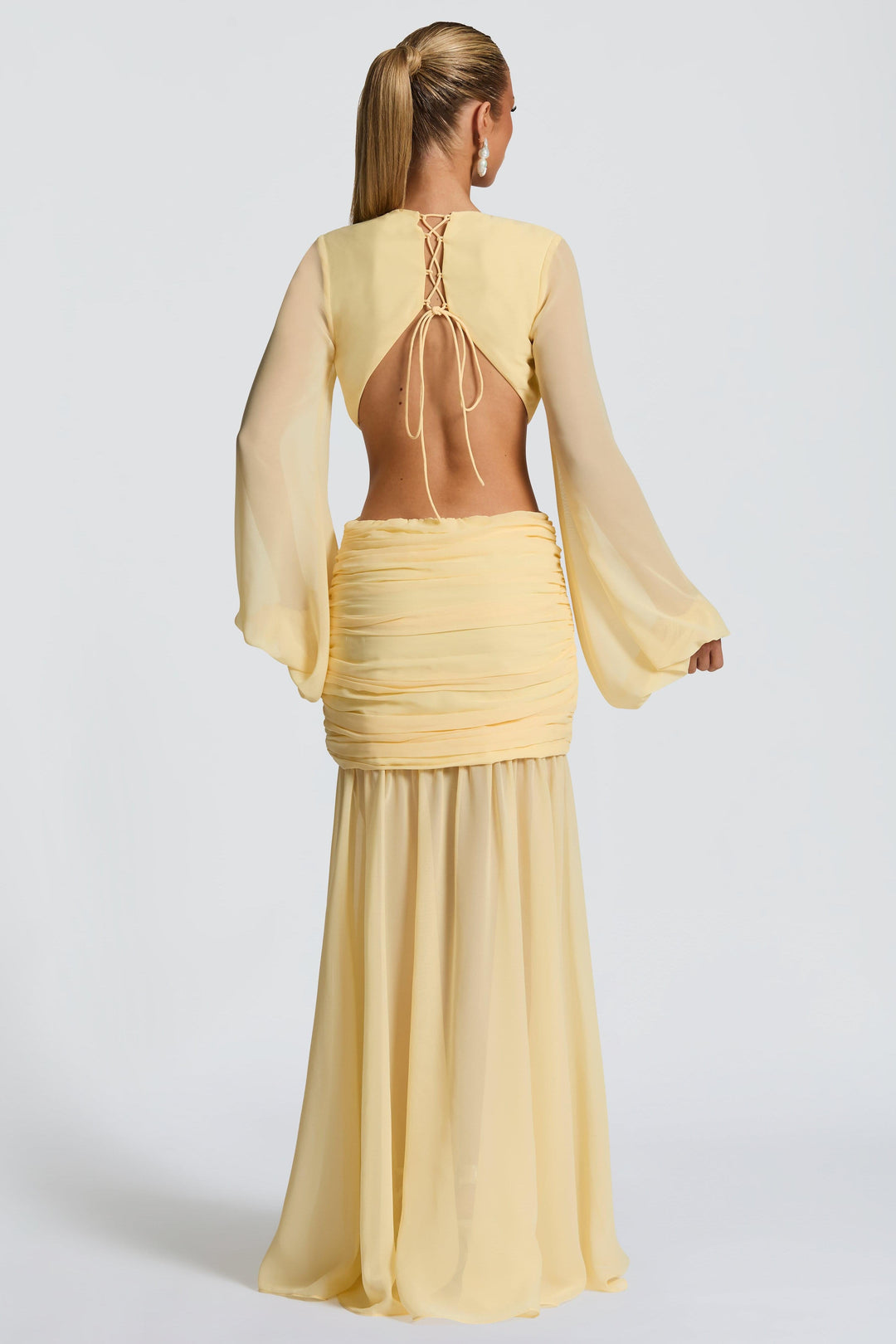 Camille | Long Sleeve Cut-Out Chiffon Maxi Dress