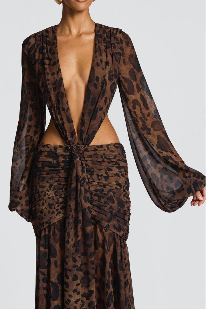 Camille | Long Sleeve Cut-Out Chiffon Maxi Dress