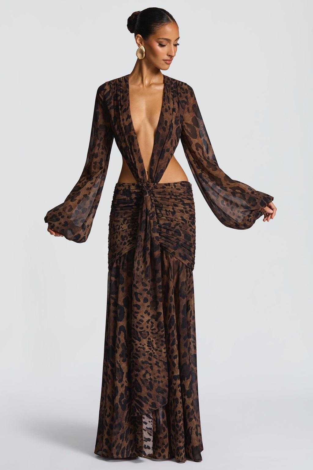 Camille | Long Sleeve Cut-Out Chiffon Maxi Dress