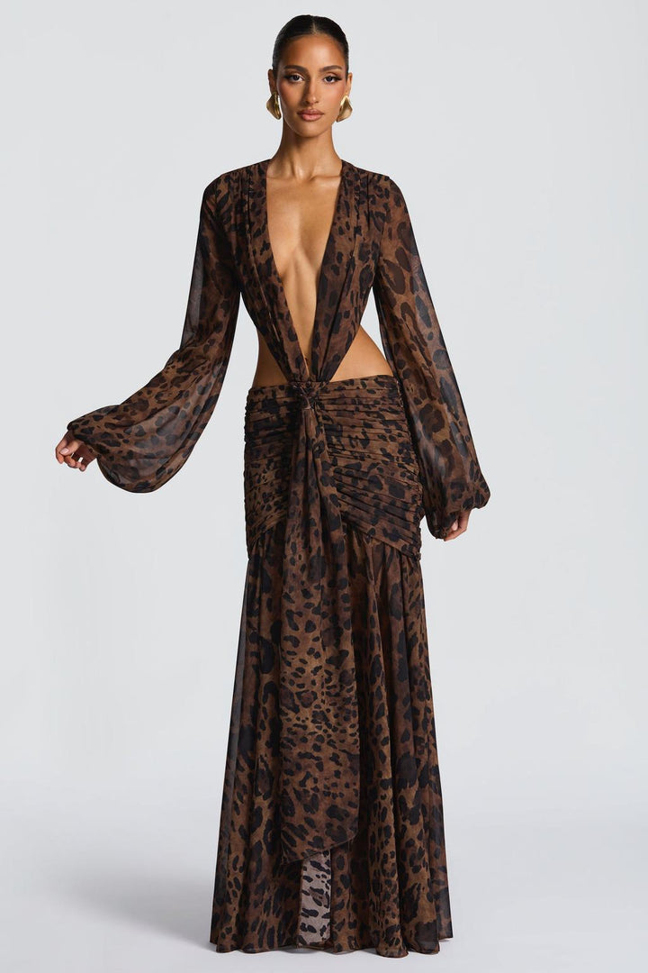 Camille | Long Sleeve Cut-Out Chiffon Maxi Dress