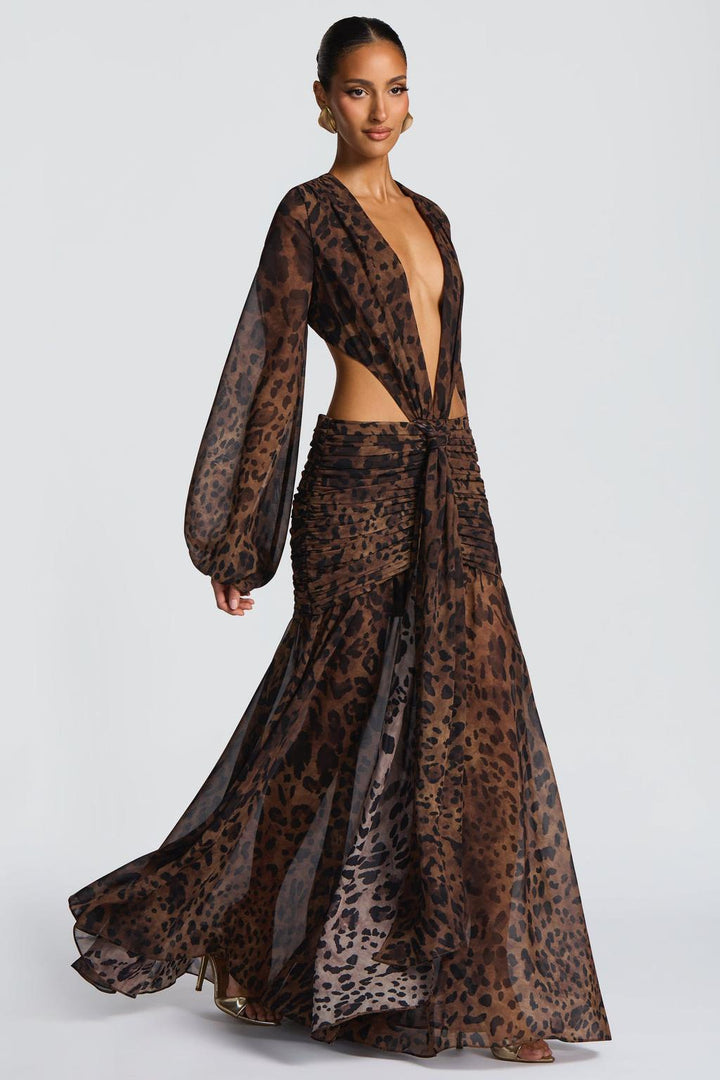 Camille | Long Sleeve Cut-Out Chiffon Maxi Dress