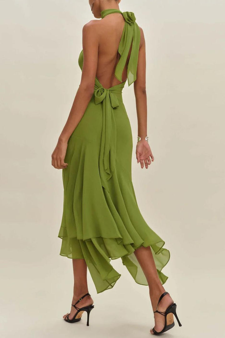Esme | Chiffon Ruffle Tie-Up Maxi Dress