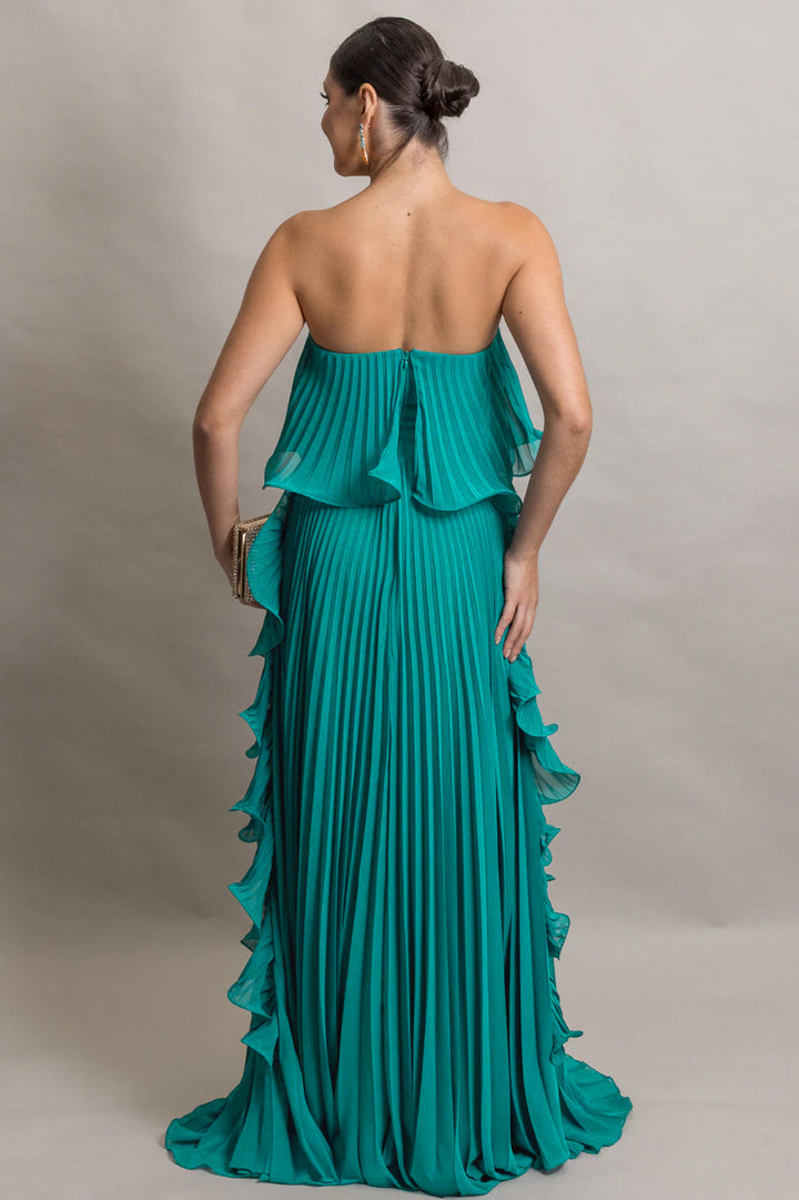 Liv | Off-Shoulder Pleated Frill Maxi Dress