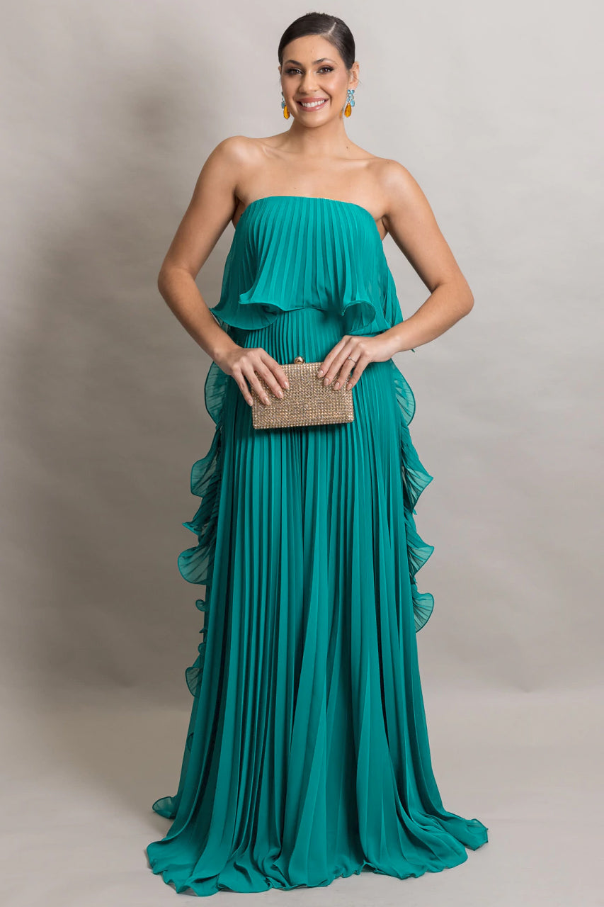 Liv | Off-Shoulder Pleated Frill Maxi Dress