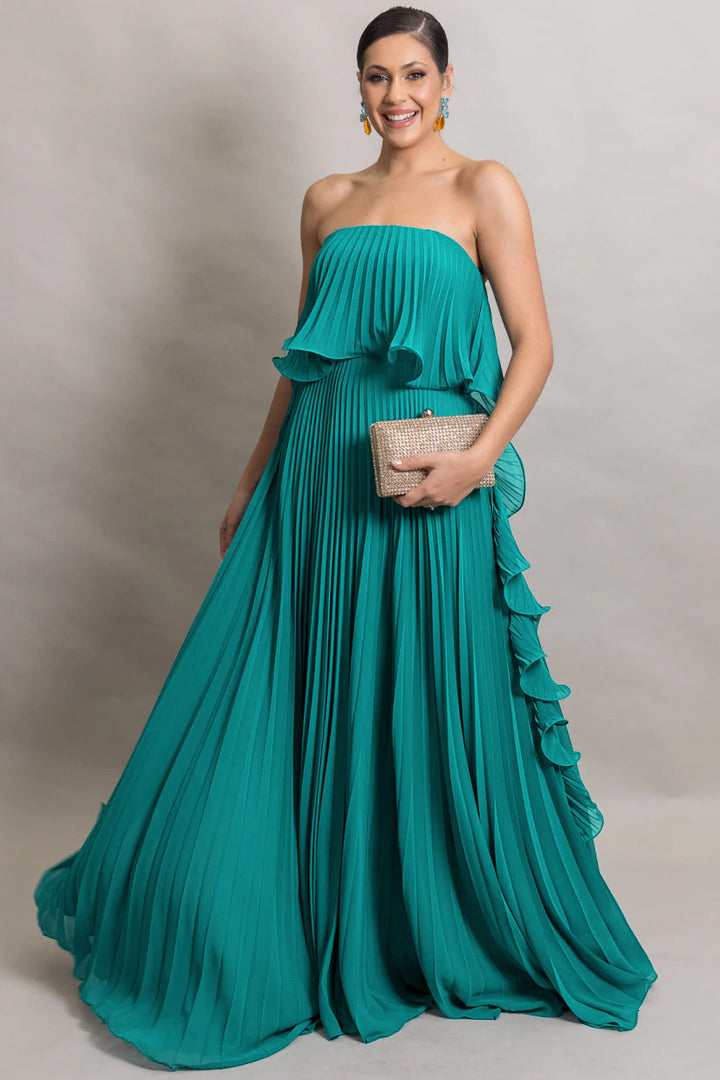 Liv | Off-Shoulder Pleated Frill Maxi Dress