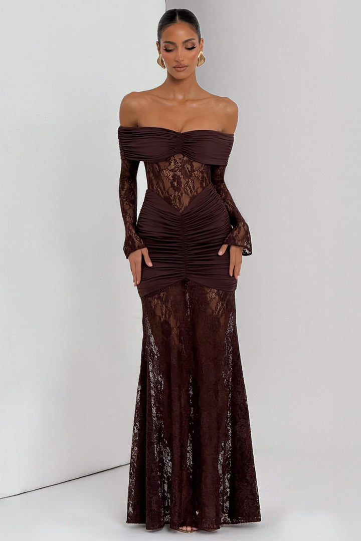 Sabine | Lace Long Sleeve Strapless Maxi Dress