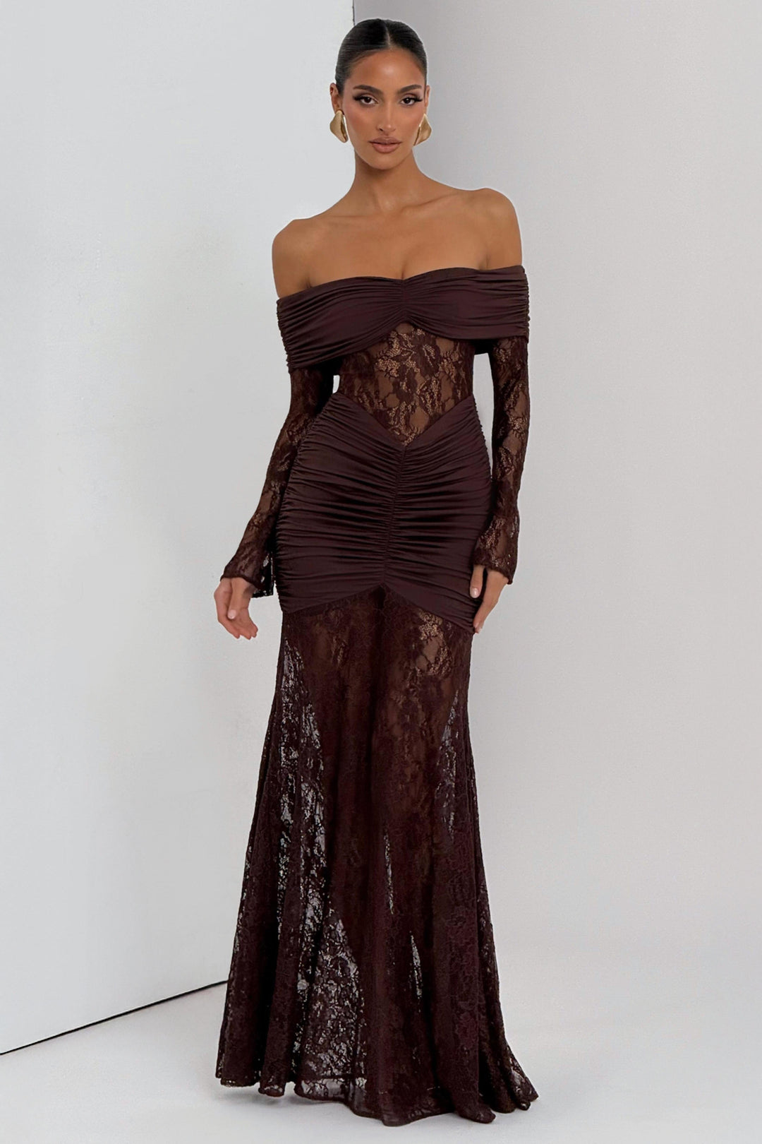 Cleo | Lace Long Sleeve Strapless Maxi Dress