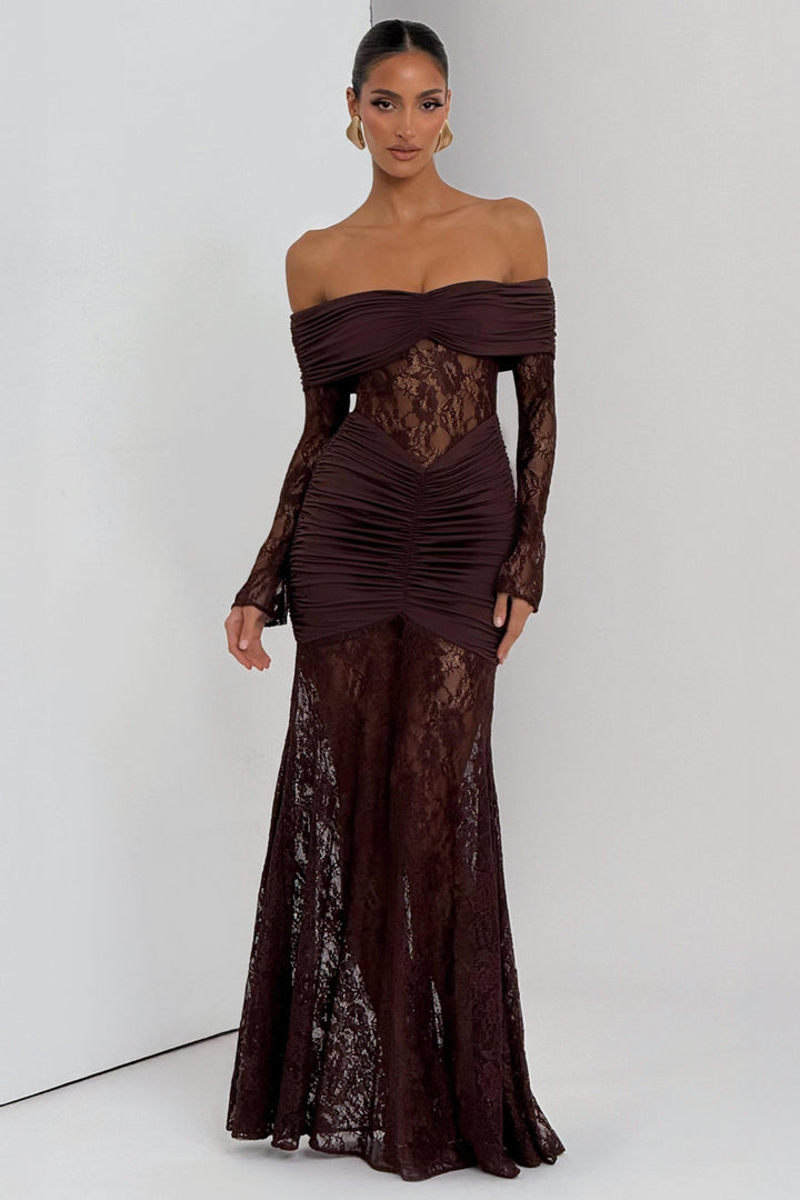 Cleo | Lace Long Sleeve Strapless Maxi Dress