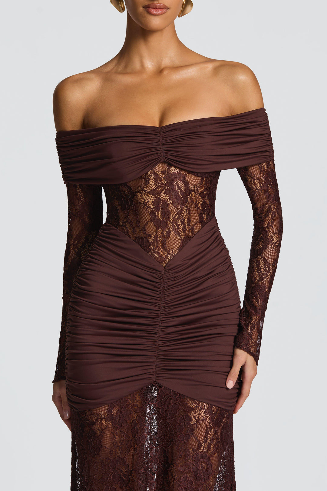 Sabine | Lace Long Sleeve Strapless Maxi Dress