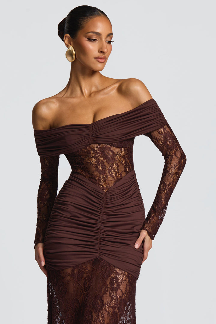 Cleo | Lace Long Sleeve Strapless Maxi Dress