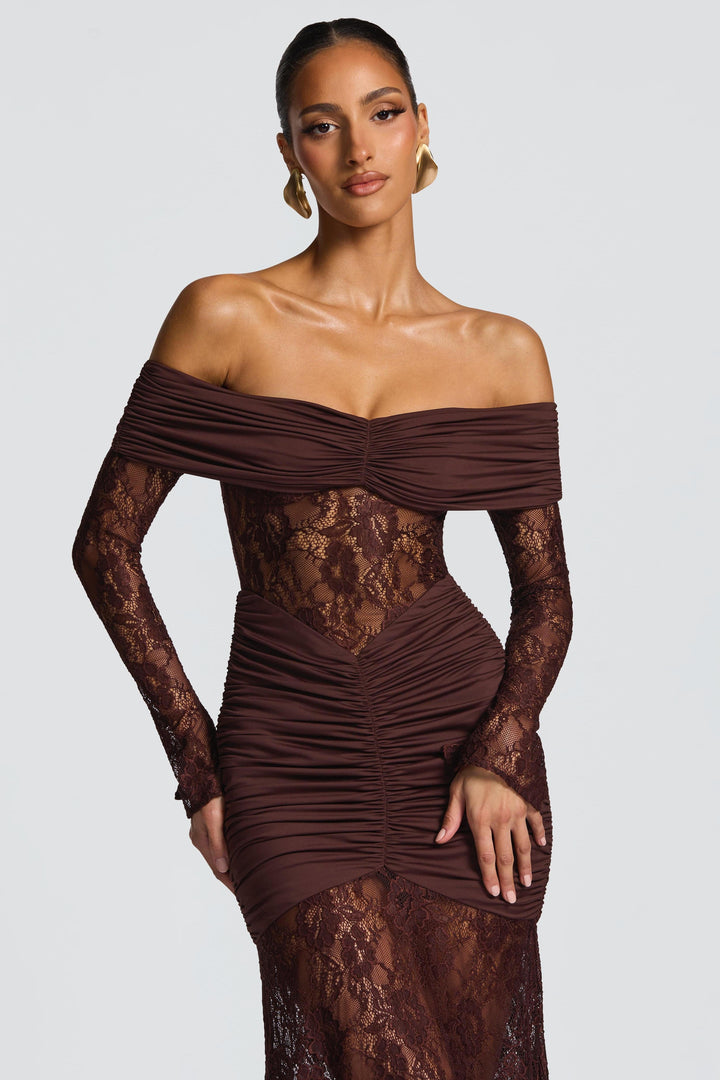 Cleo | Lace Long Sleeve Strapless Maxi Dress