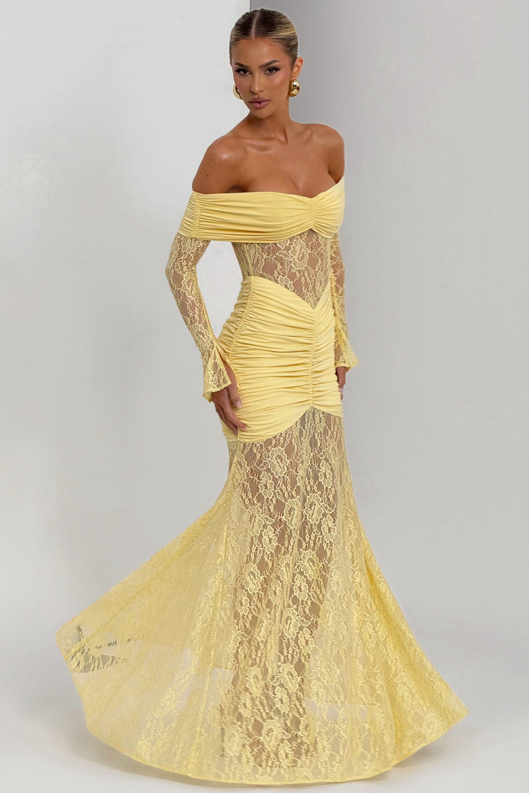 Cleo | Lace Long Sleeve Strapless Maxi Dress