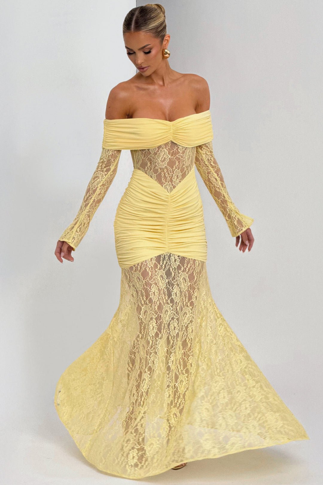 Sabine | Lace Long Sleeve Strapless Maxi Dress