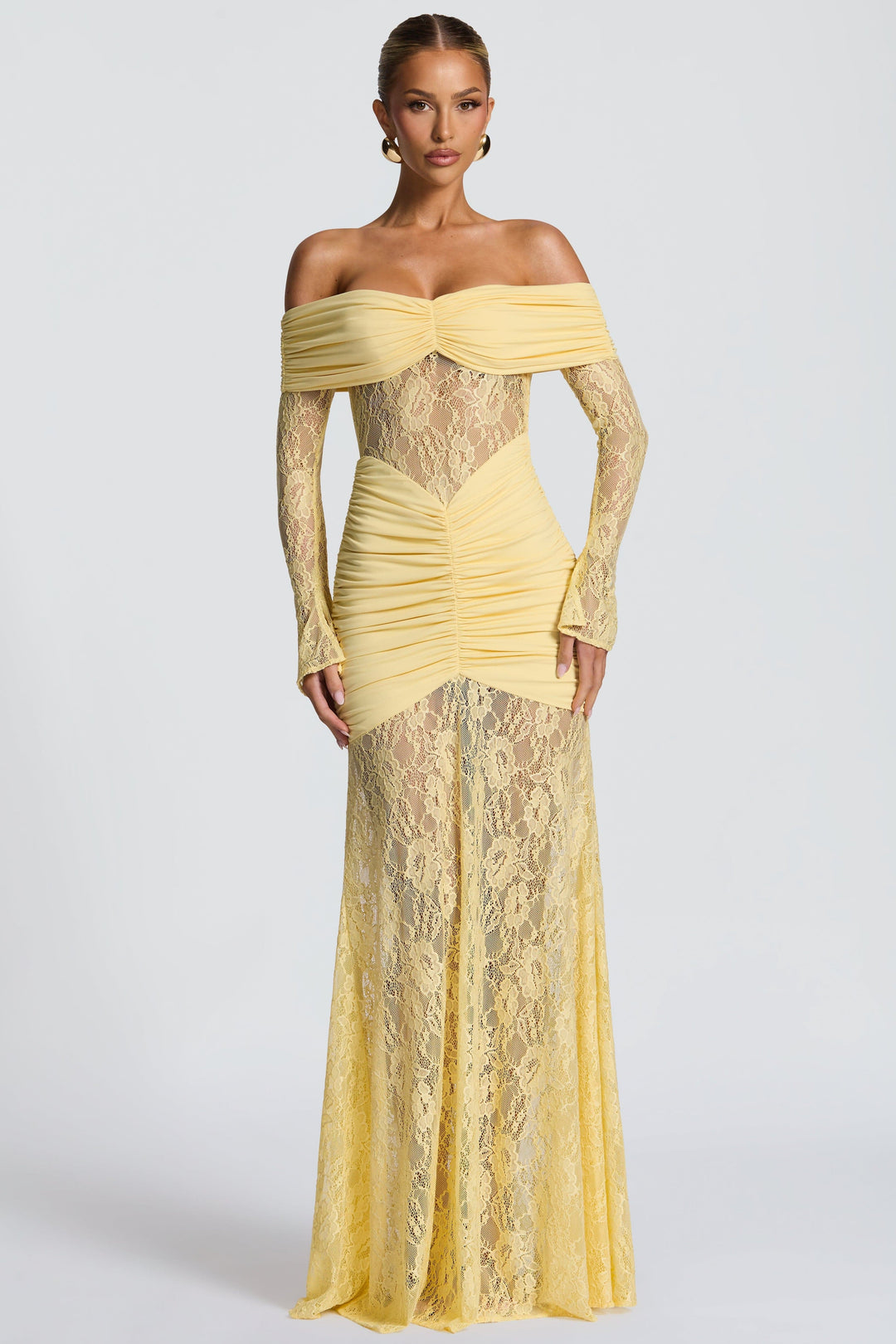 Sabine | Lace Long Sleeve Strapless Maxi Dress