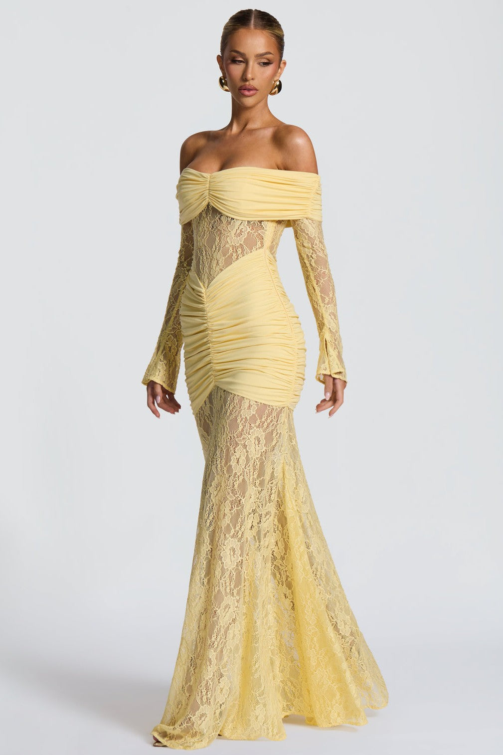 Sabine | Lace Long Sleeve Strapless Maxi Dress
