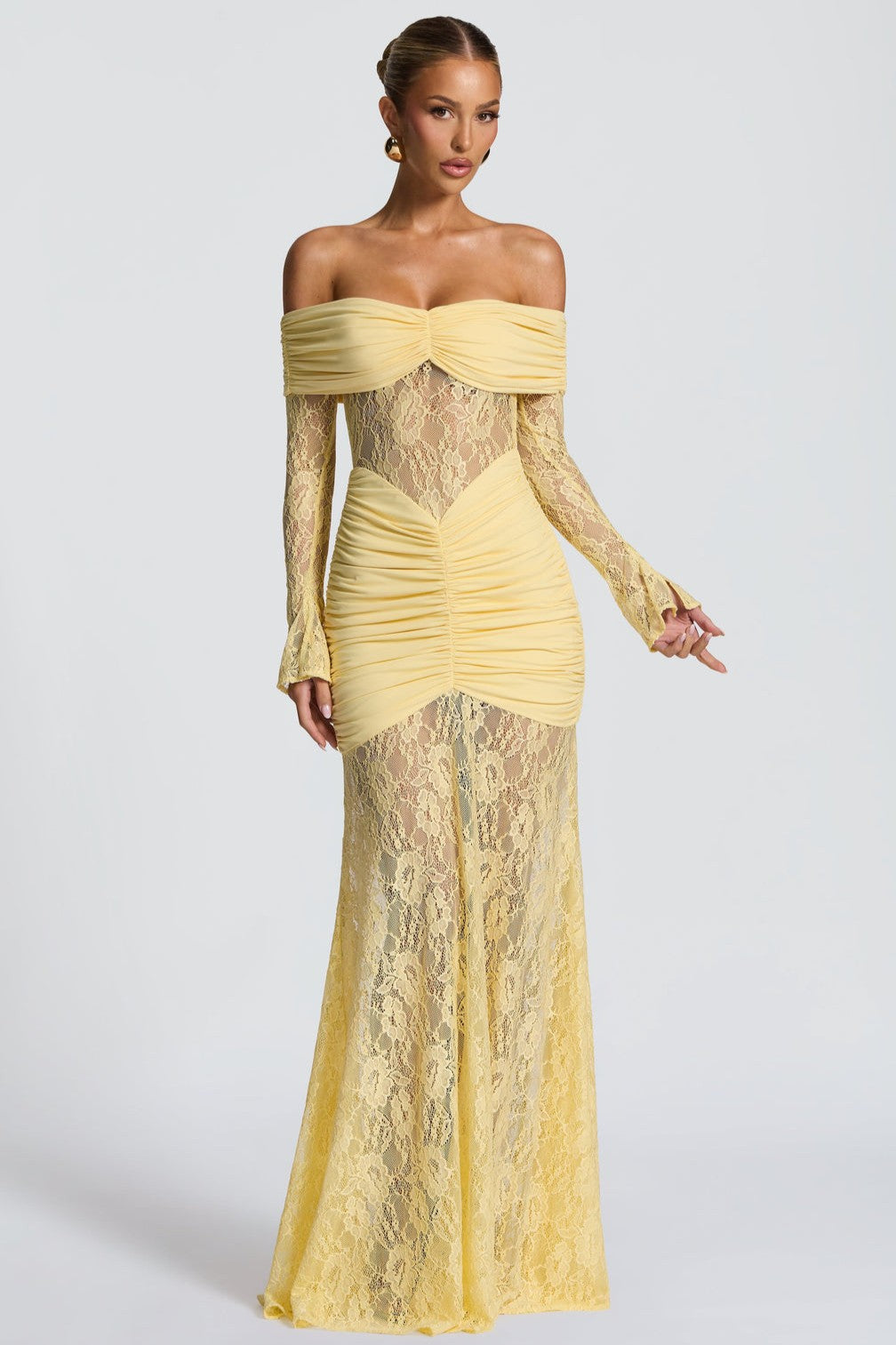 Sabine | Lace Long Sleeve Strapless Maxi Dress