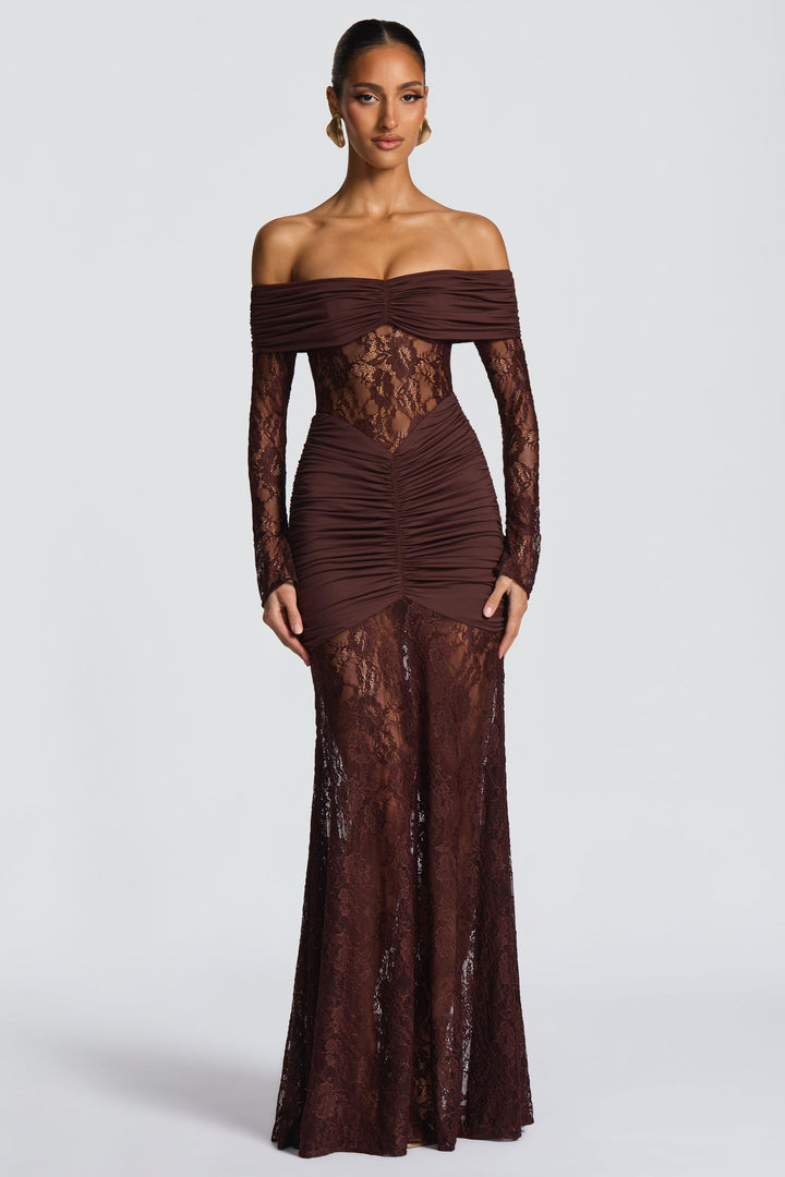 Cleo | Lace Long Sleeve Strapless Maxi Dress