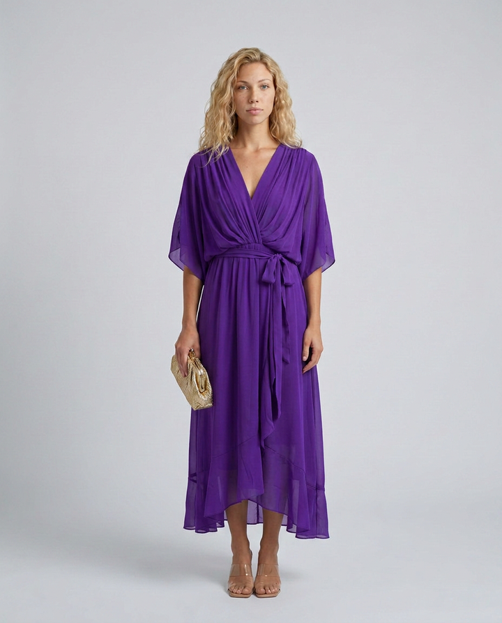 Elin | Flowy Belted Midi Wrap Dress