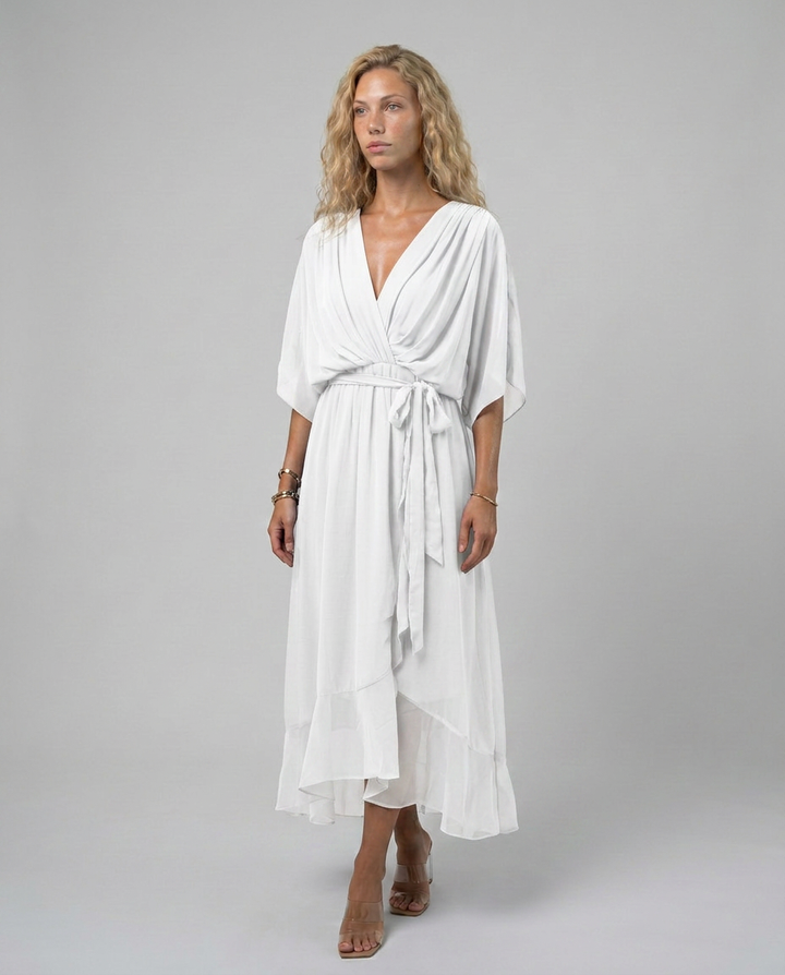 Elin | Flowy Belted Midi Wrap Dress