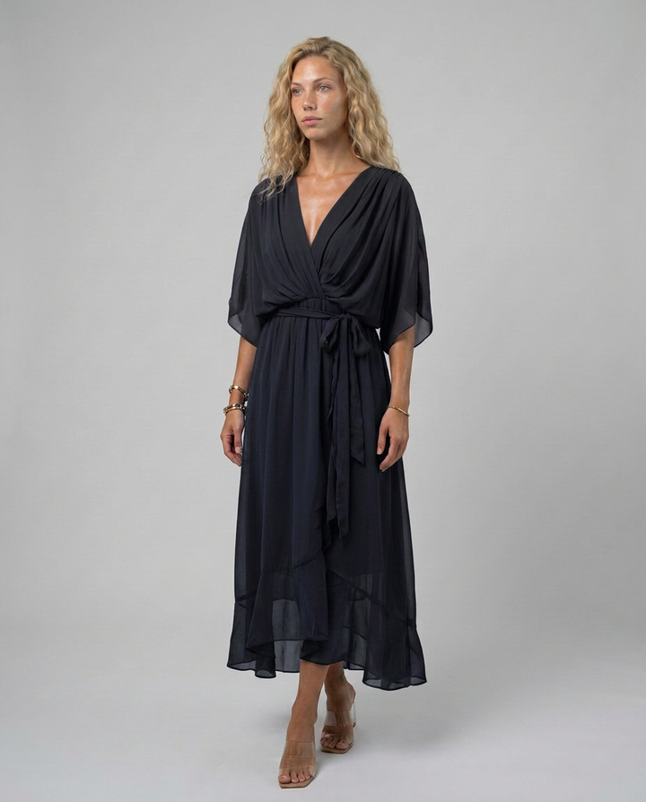 Elin | Flowy Belted Midi Wrap Dress