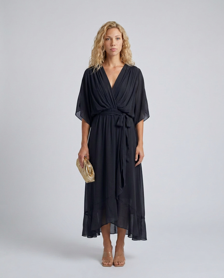 Elin | Flowy Belted Midi Wrap Dress