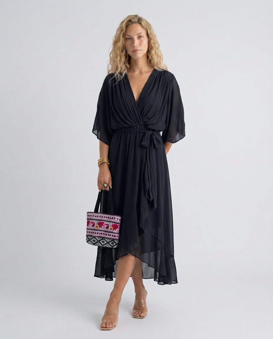 Elin | Flowy Belted Midi Wrap Dress