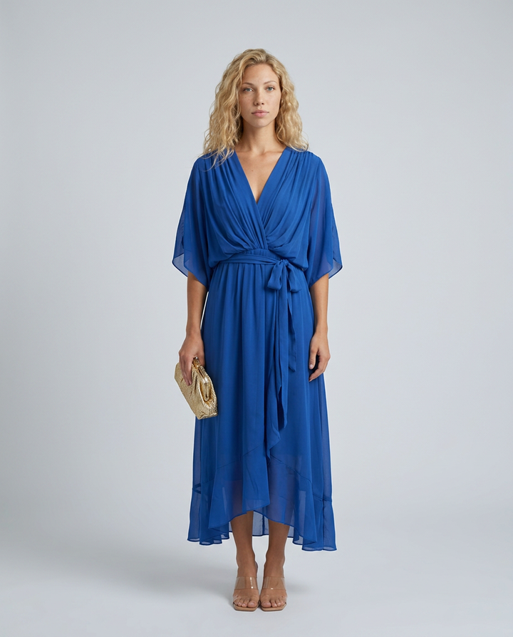 Elin | Flowy Belted Midi Wrap Dress