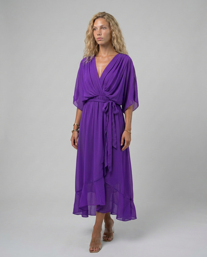 Elin | Flowy Belted Midi Wrap Dress