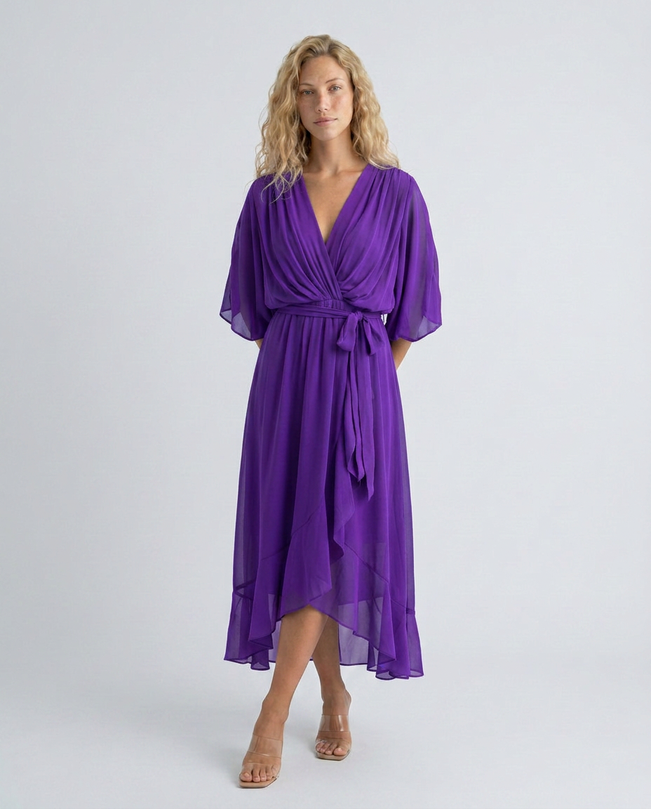 Elin | Flowy Belted Midi Wrap Dress